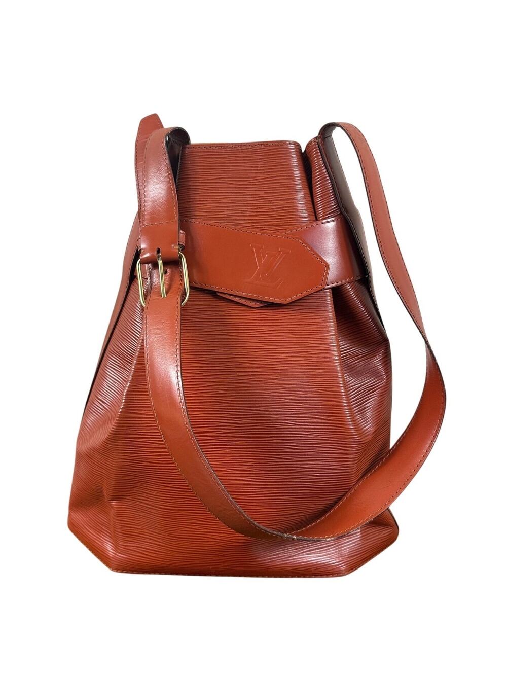 Louis Vuitton Epi Leather Bucket Bag Brown Shoulder Bag Sac De Paul Authentic